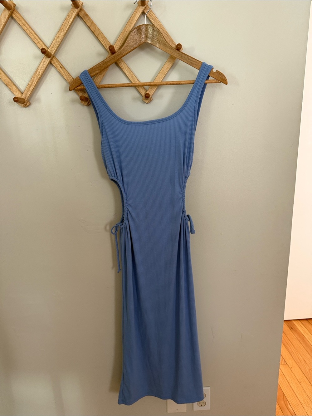 Pretty Garbage Blue Ribbed Ruched Cutout Side Slit Midi Dress Small Y2K